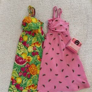 btween Pink and Green Fruit Print Kids Dresses